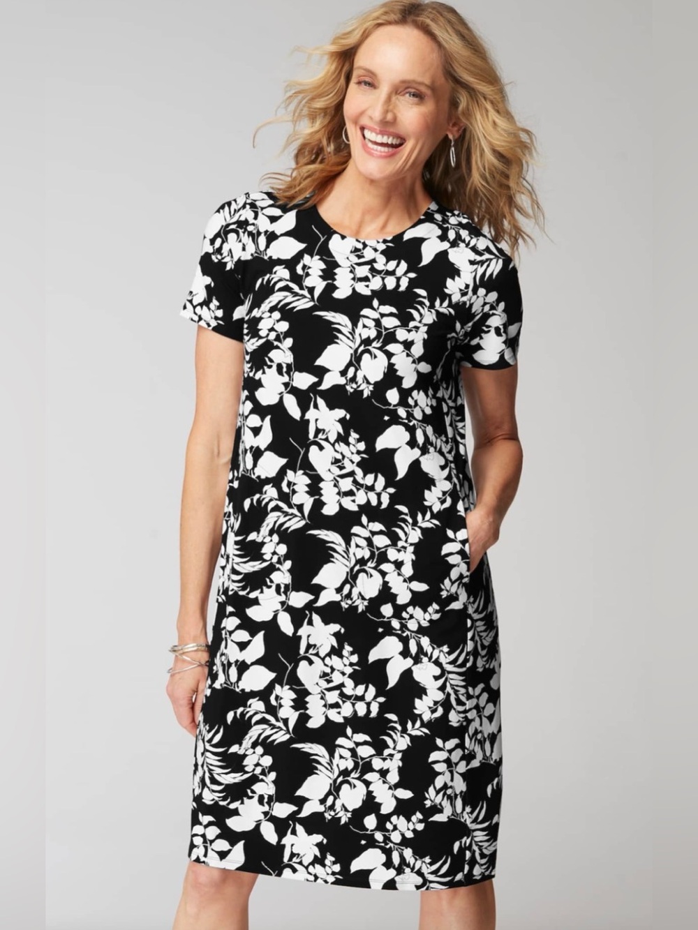 J. Jill Black and Cream Floral Sheath Dress